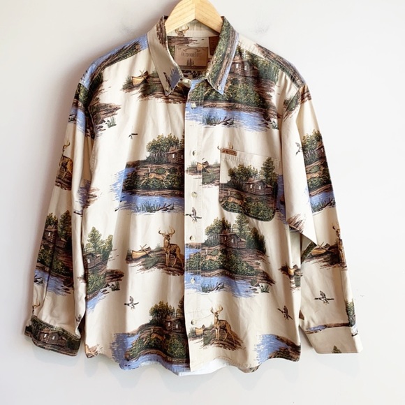 Outdoor Life Shirts Outdoor Life Deer Cabin Scenic Button Down